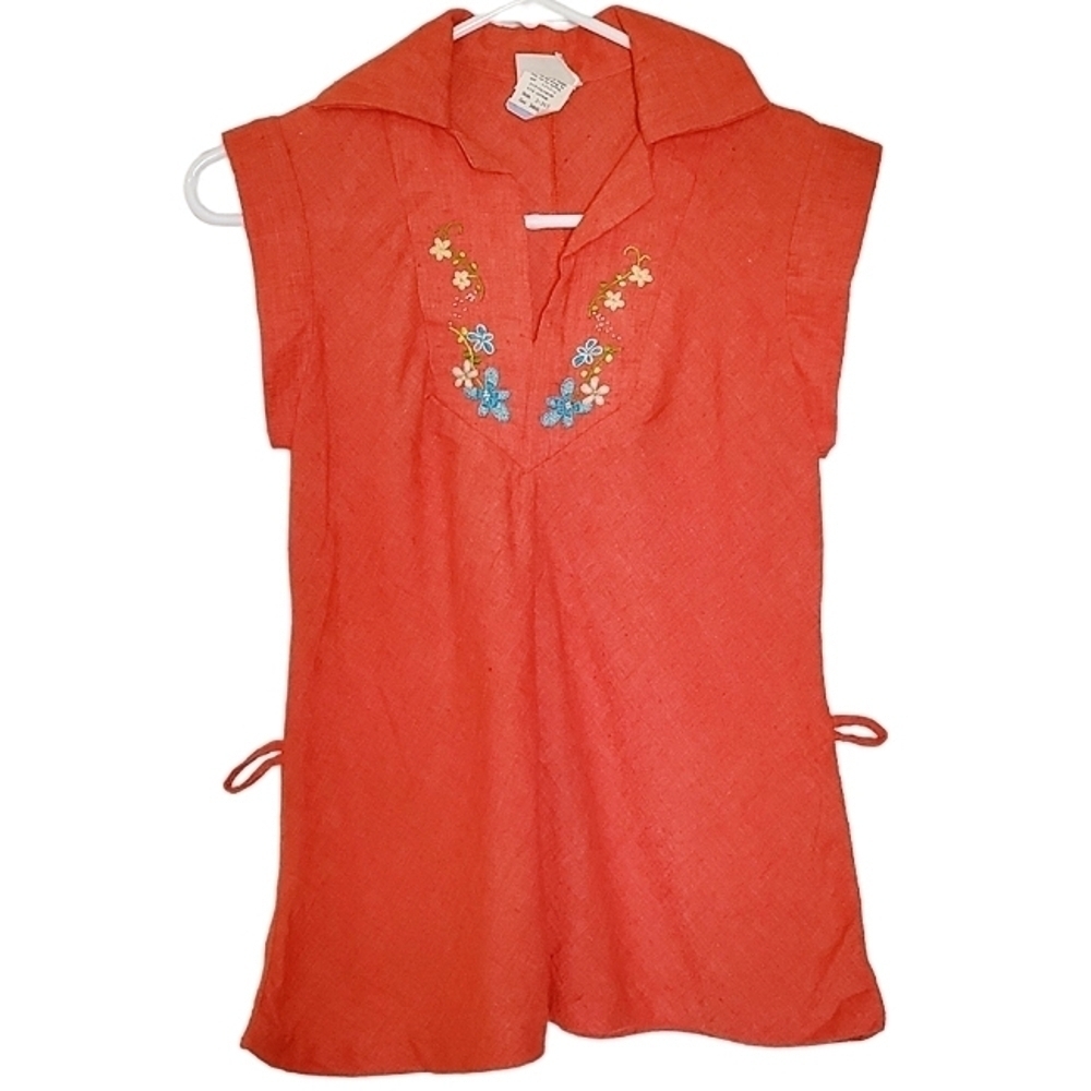 1317 * Byer California Vintage Floral Embroidered Top Red Size S 70s 80s